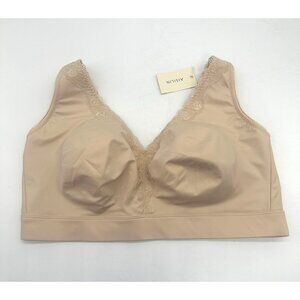 Aisilin Bra Womens 42F Beige Full Coverage Lace Trim Unlined Wireless Comfort